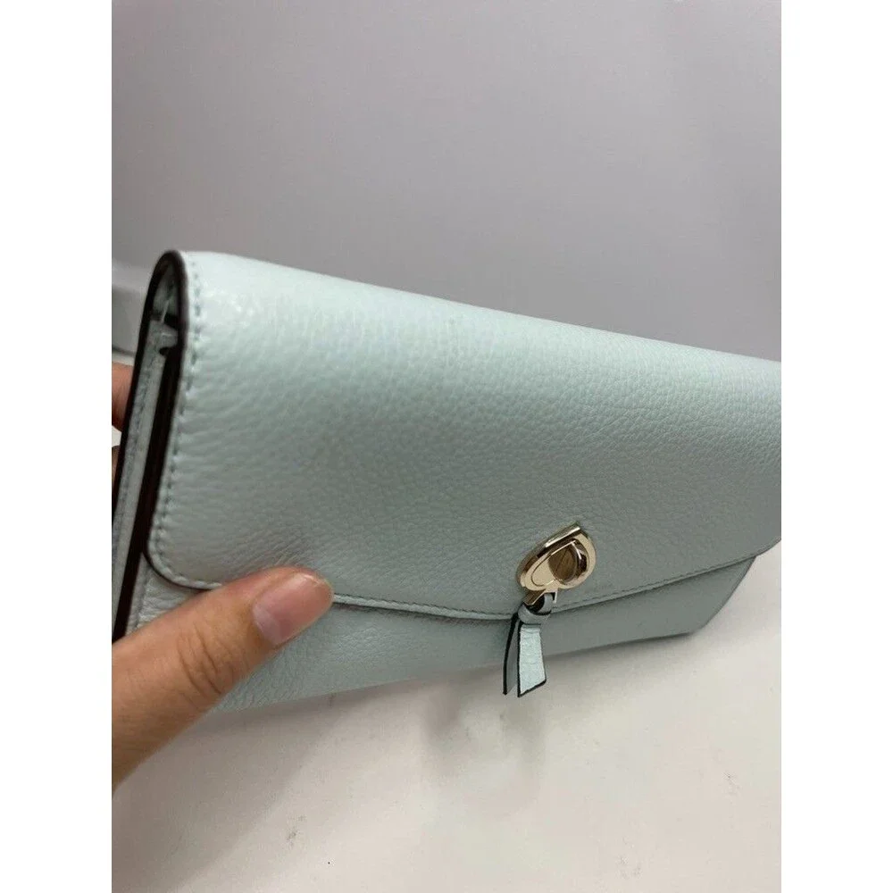 Kate Spade Marti Large Slim Flap Leather Wallet Blue Glow Gold Hardware